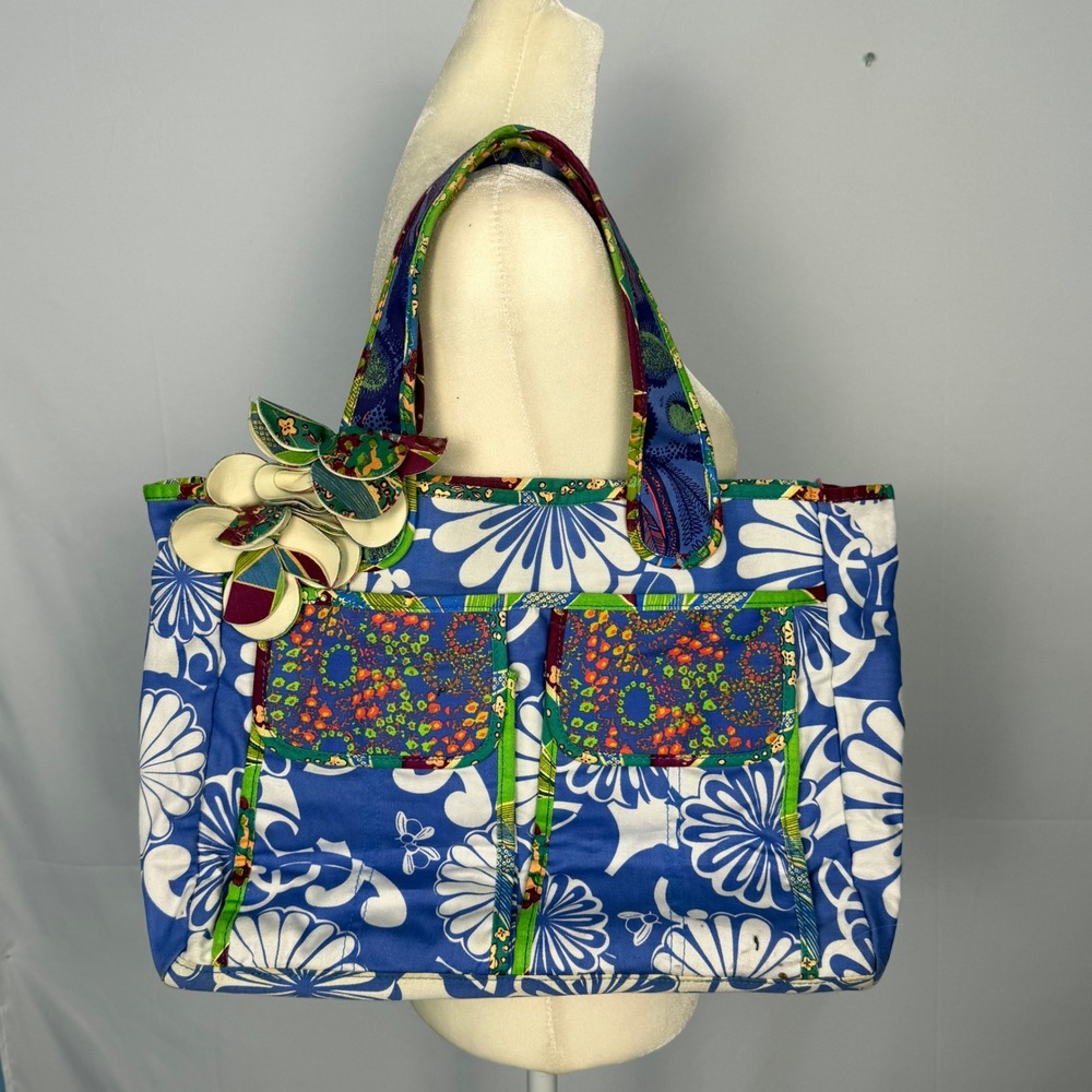 Loop Canvas Tote Bag Womens Large‎ Blue Floral Mixed Print 3D Flower Boho
